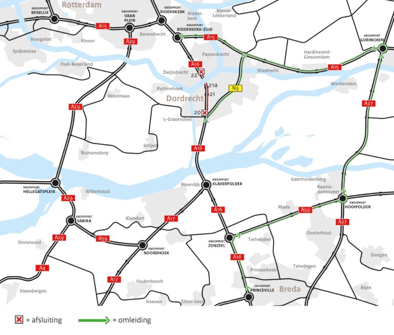 Werkzaamheden A16 van 9 t/m 11 oktober