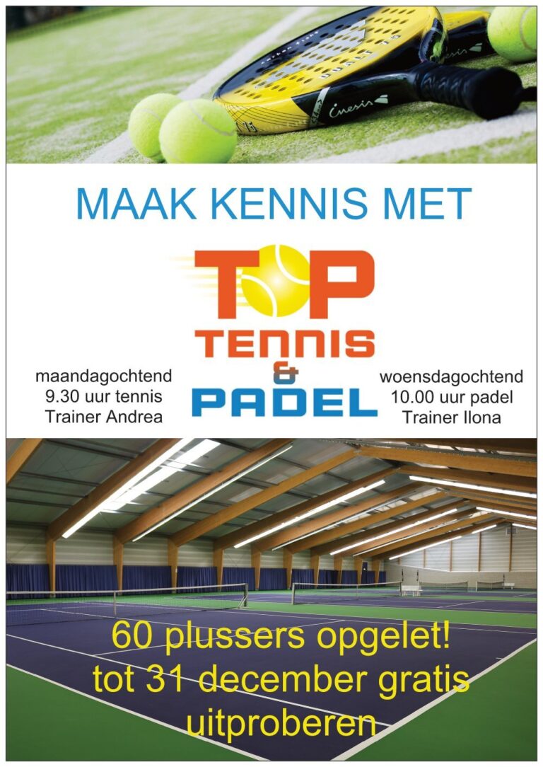 Maak gratis Kennis met Tennis en/of Padel 60+
