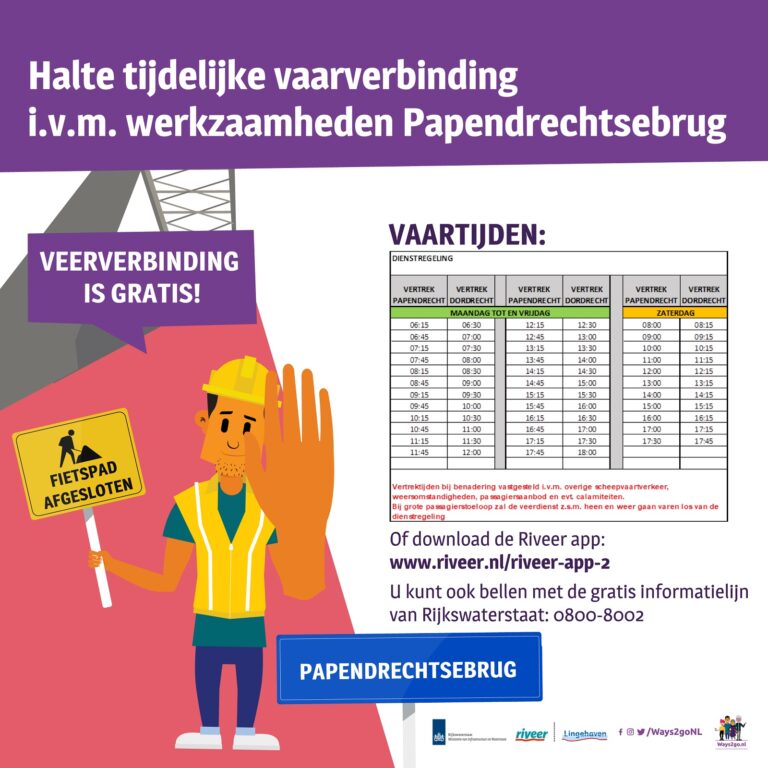 Gratis pont tijdens onderhoud aan fietspad Merwedebrug