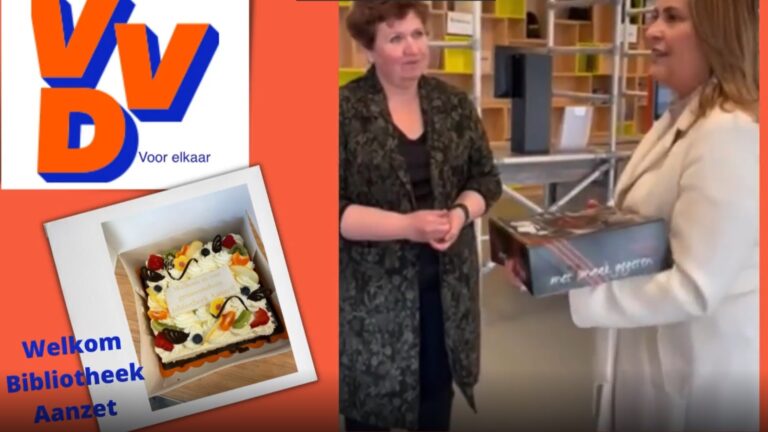 VVD bezorgt taart bij bibliotheek