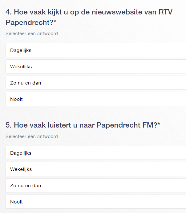 Enquête – Onderzoek doelgroep RTV Papendrecht