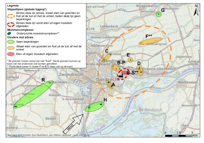 kaart met zones V11 met onderzochte tuinen