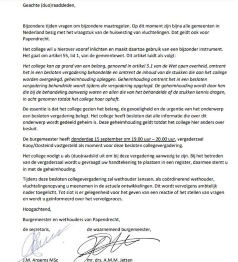Oppositie niet naar besloten vergadering