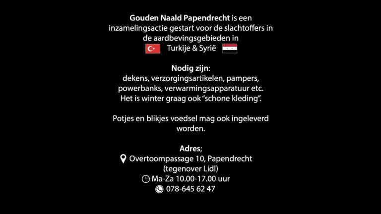 Gouden Naald start actie voor rampgebied in Turkije