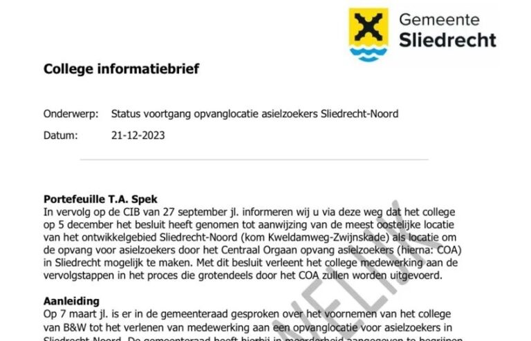 Sliedrecht zoekt samenwerking met Papendrecht over azc