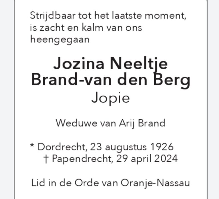 Jopie Brand, oprichtster van PAB, overleden