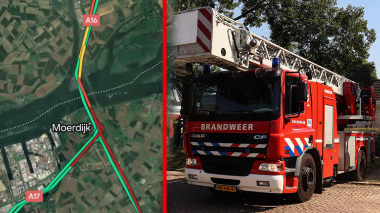 Lange file door autobrand op A16
