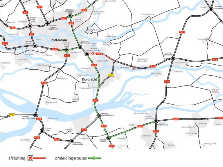 Afsluiting deel knooppunt A15 Ridderderk