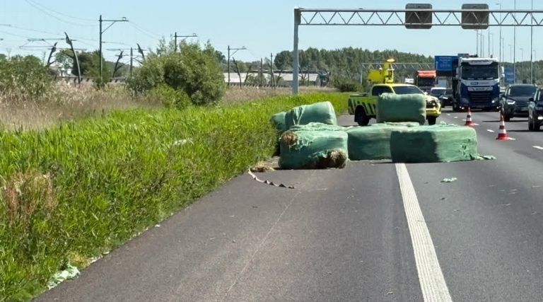 Dat is balen: hooi blokkeert rijstrook A15