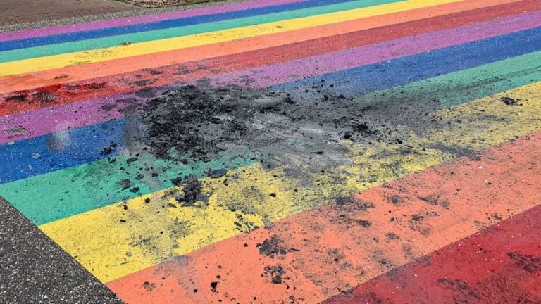 Regenboogzebrapad in Dordrecht opnieuw vernield: ‘Wij nemen dit vandalisme serieus’