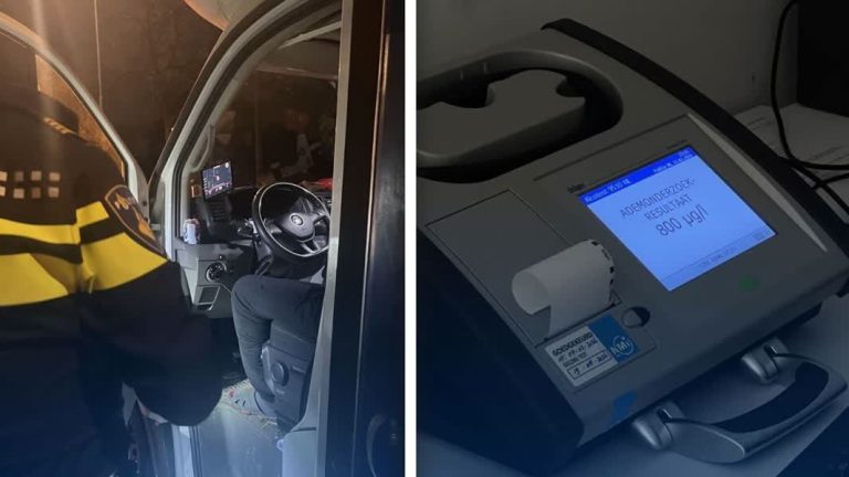 Man onder invloed rijdt met lege wodkafles naast hem tegen het verkeer in
